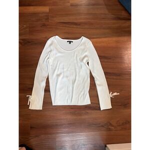 41 Hawthorne White Ribbed Knit Scoop Neck Sweater Tie Cuff Long Sleeve Medium